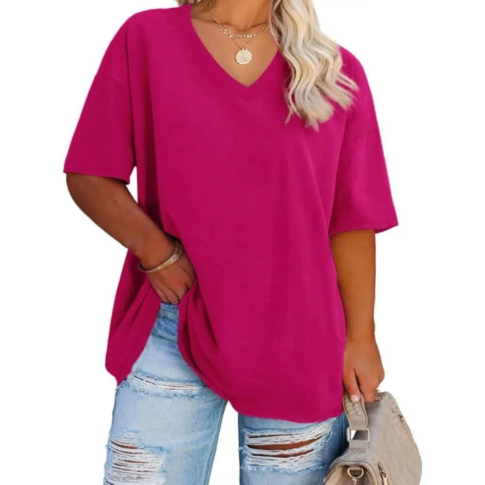 🔥 Women's Plus Size V Neck T Shirts Loose Fit Cotton Tunic Tops1