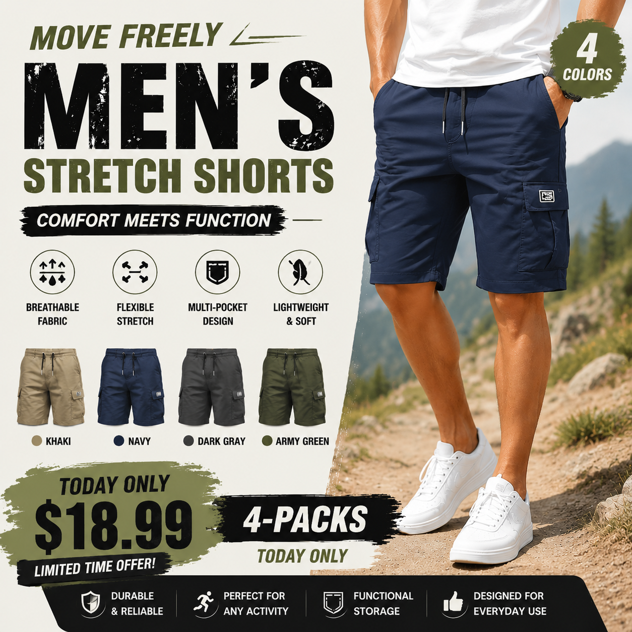 🔥🔥 Men's Pockets Drawstring Cargo Shorts