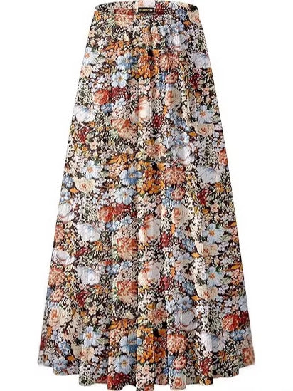 Women's Elegant Floral High-Waisted A-Line Maxi Skirt