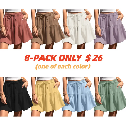 Womens Linen Blend Wide Leg Flowy Culotte Shorts Drawstring Loose Fit Summer Casual Lightweight Comfy Vacation Wear