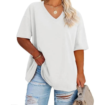 🔥 Women's Plus Size V Neck T Shirts Loose Fit Cotton Tunic Tops1