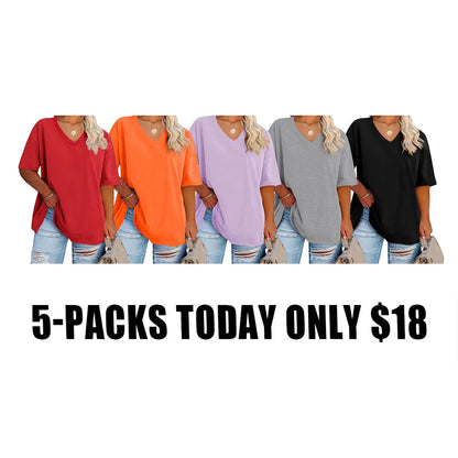 🔥 Women's Plus Size V Neck T Shirts Loose Fit Cotton Tunic Tops1