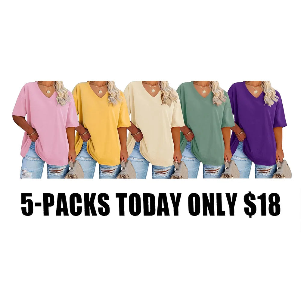 🔥 Women's Plus Size V Neck T Shirts Loose Fit Cotton Tunic Tops1