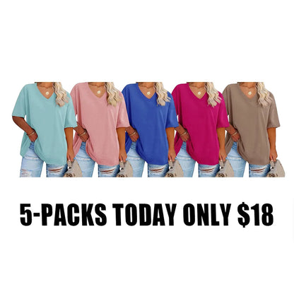 🔥 Women's Plus Size V Neck T Shirts Loose Fit Cotton Tunic Tops1