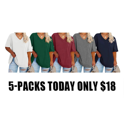 🔥 Women's Plus Size V Neck T Shirts Loose Fit Cotton Tunic Tops1