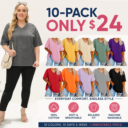 🔥 Women's Plus Size V Neck T Shirts Loose Fit Cotton Tunic Tops1