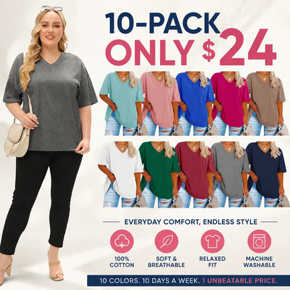 🔥 Women's Plus Size V Neck T Shirts Loose Fit Cotton Tunic Tops1