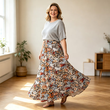 Women's Elegant Floral High-Waisted A-Line Maxi Skirt