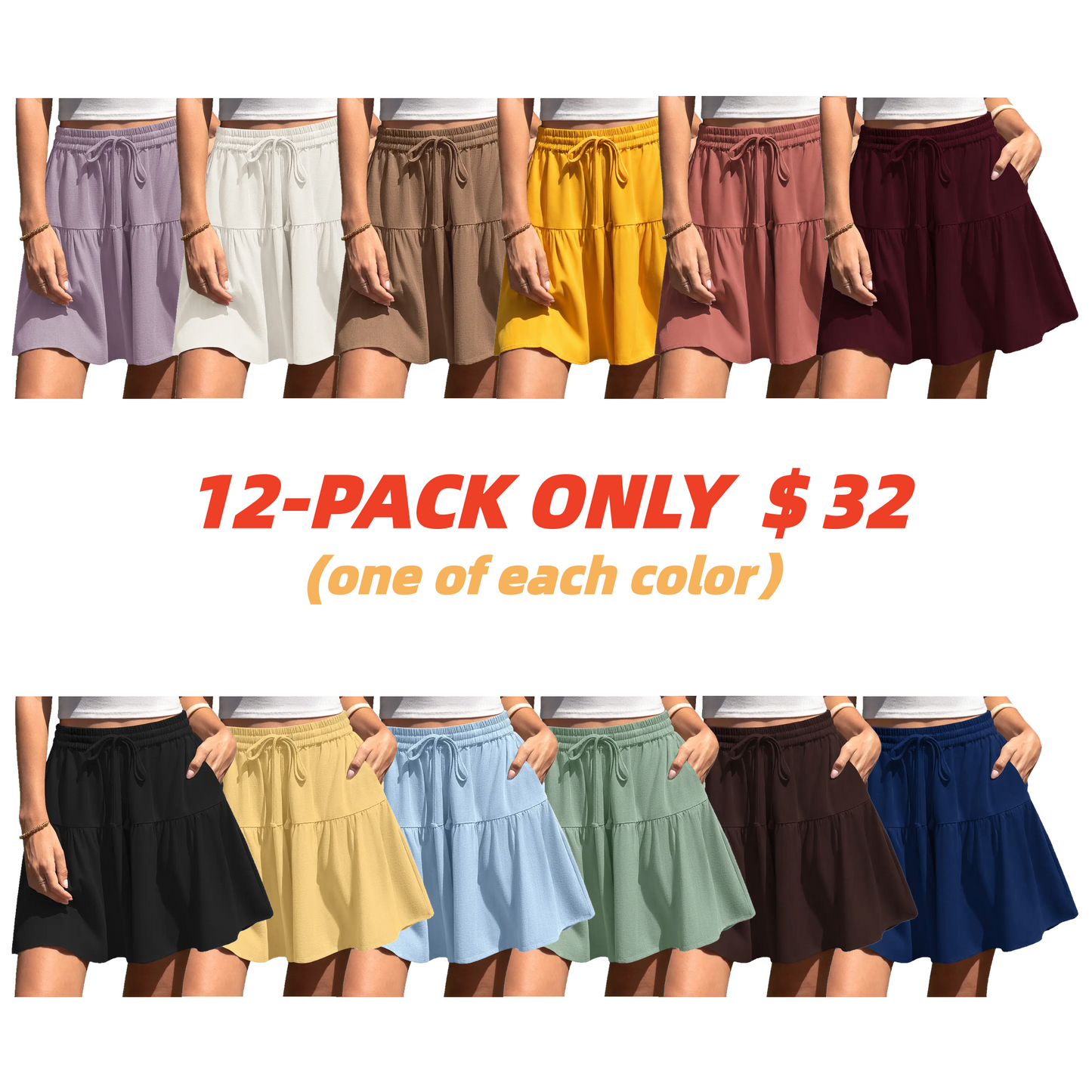 Womens Linen Blend Wide Leg Flowy Culotte Shorts Drawstring Loose Fit