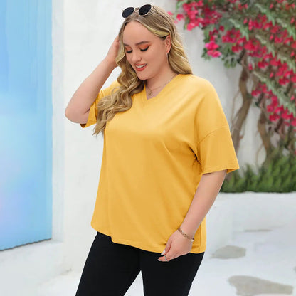 🔥 Women's Plus Size V Neck T Shirts Loose Fit Cotton Tunic Tops1