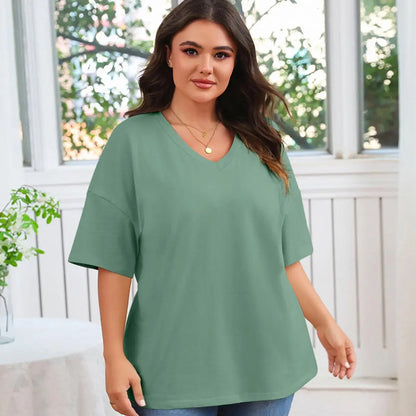 🔥 Women's Plus Size V Neck T Shirts Loose Fit Cotton Tunic Tops1