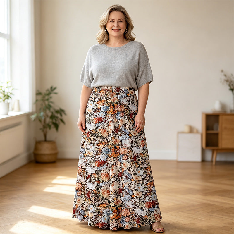 Women's Elegant Floral High-Waisted A-Line Maxi Skirt