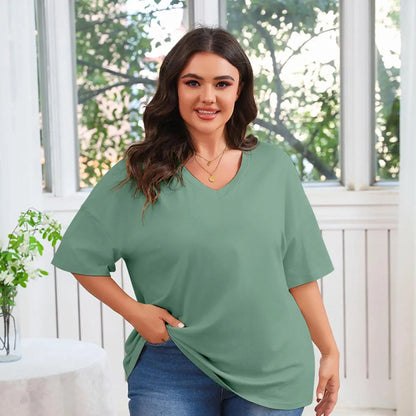 🔥 Women's Plus Size V Neck T Shirts Loose Fit Cotton Tunic Tops1