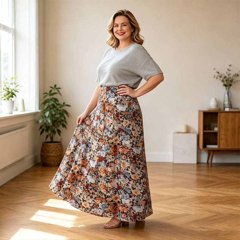 Women's Elegant Floral High-Waisted A-Line Maxi Skirt