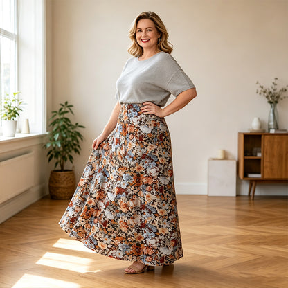 Women's Elegant Floral High-Waisted A-Line Maxi Skirt