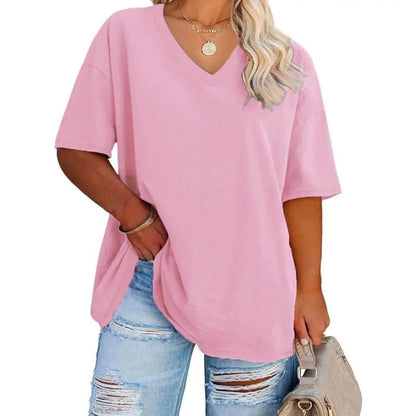 🔥 Women's Plus Size V Neck T Shirts Loose Fit Cotton Tunic Tops1