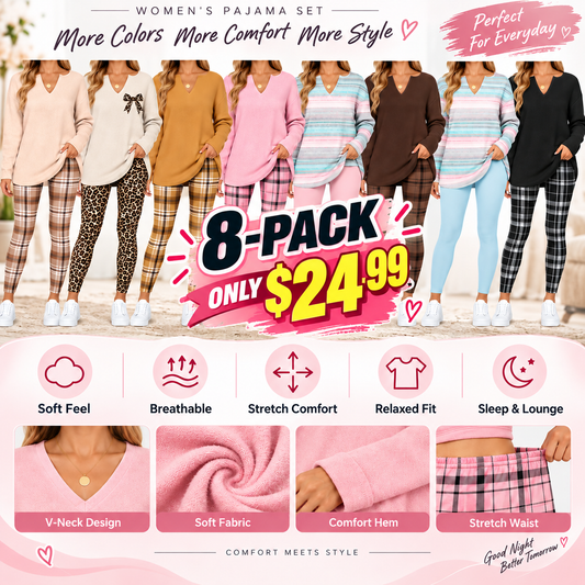 Women's Lounge Set – Long Sleeve Top & Plaid Leggings