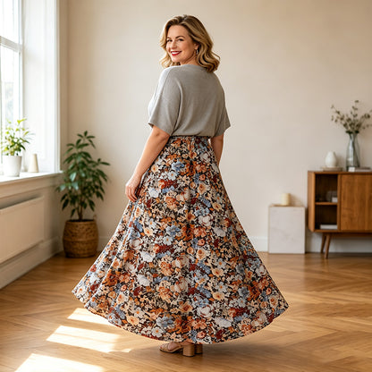 Women's Elegant Floral High-Waisted A-Line Maxi Skirt