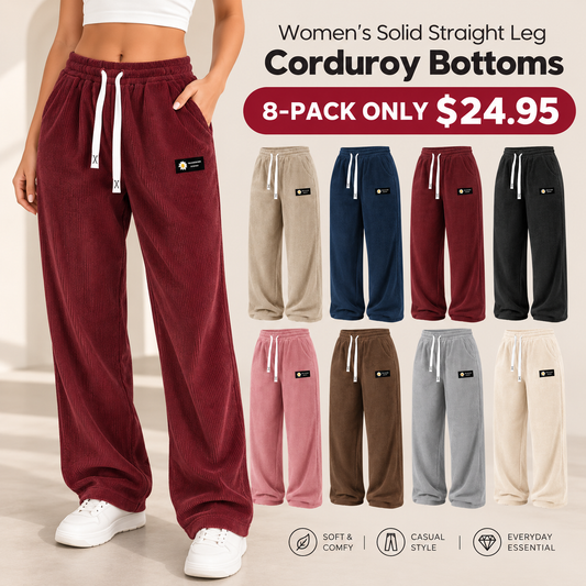 🔥 Women's Solid Straight Leg Corduroy Bottoms