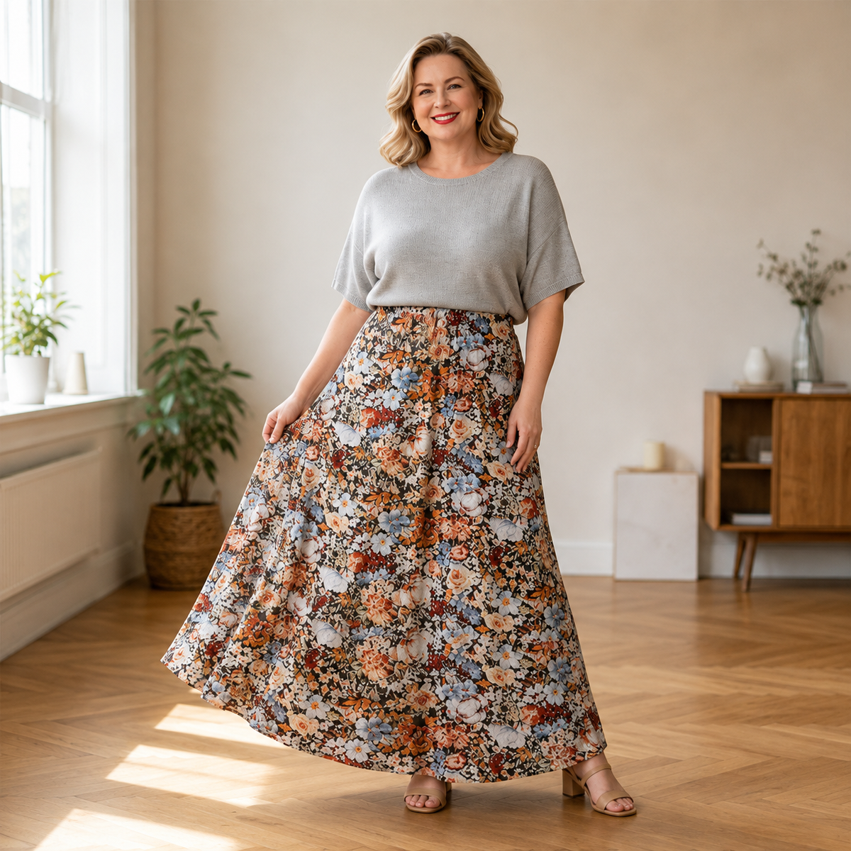Women's Elegant Floral High-Waisted A-Line Maxi Skirt
