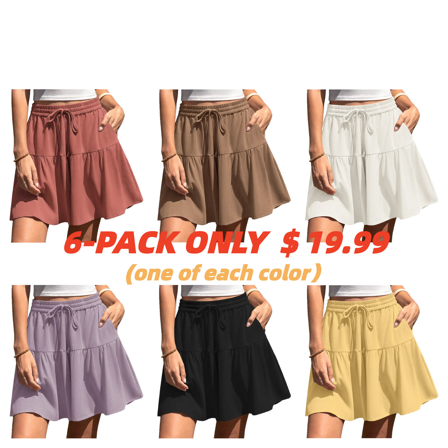 Womens Linen Blend Wide Leg Flowy Culotte Shorts Drawstring Loose Fit