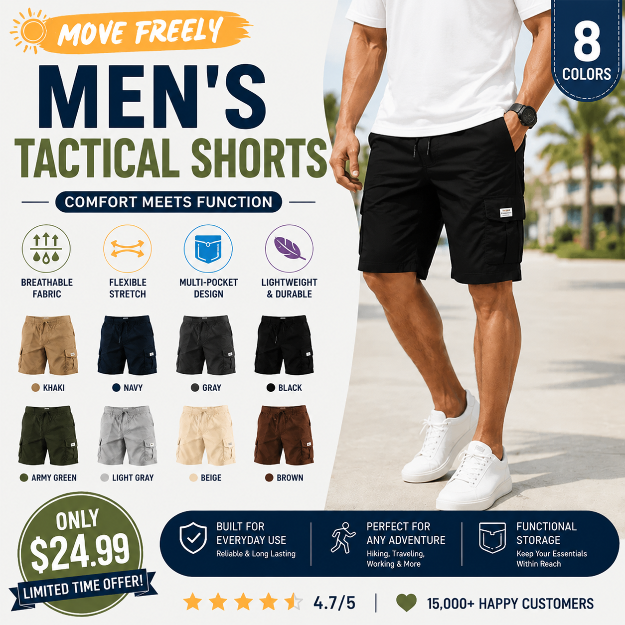 🔥🔥 Men's Pockets Drawstring Cargo Shorts