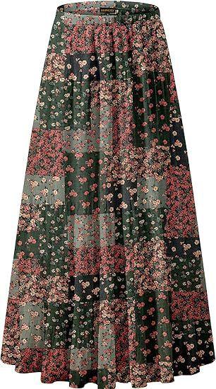 Women's Elegant Floral High-Waisted A-Line Maxi Skirt