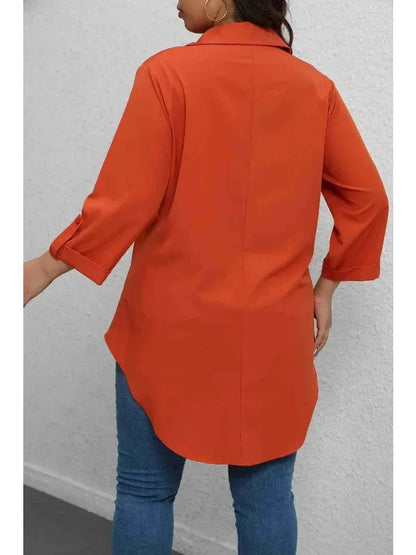 Plus-Size Solid Long Sleeve Button Up Blouse for Spring & Fall