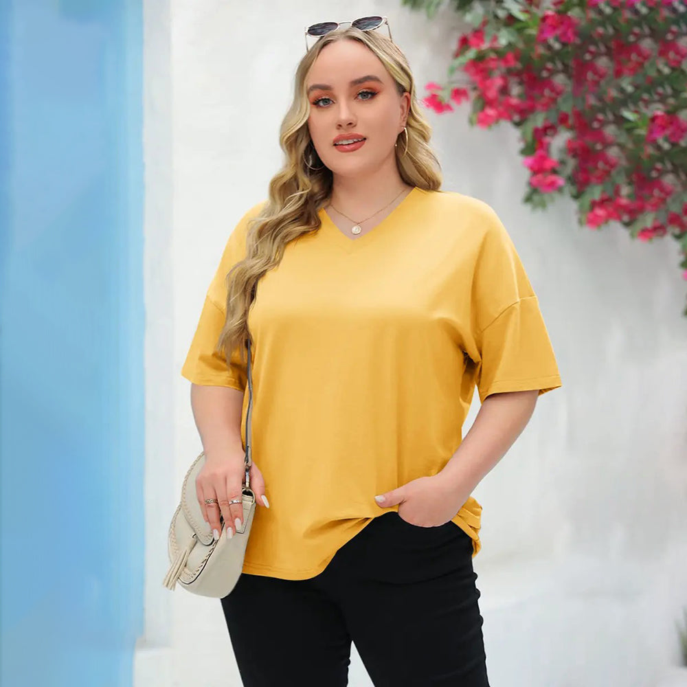 🔥 Women's Plus Size V Neck T Shirts Loose Fit Cotton Tunic Tops1