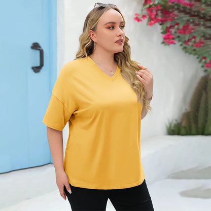 🔥 Women's Plus Size V Neck T Shirts Loose Fit Cotton Tunic Tops1