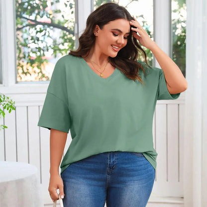 🔥 Women's Plus Size V Neck T Shirts Loose Fit Cotton Tunic Tops1